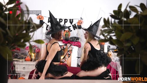 Voyeuristic Housemate Enjoys A Happy Halloween DP'ing Bi-Sexual Babes GP2482