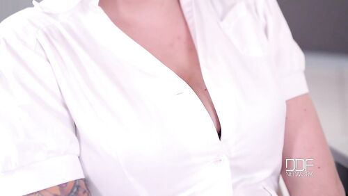 Big Tit Tattooed Nurse Gives Her Ass Dildo Penetration